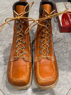 VTG Rico Work Boots Mens 11 E Brown Leather Safety Toe D Ring Lace Up USA